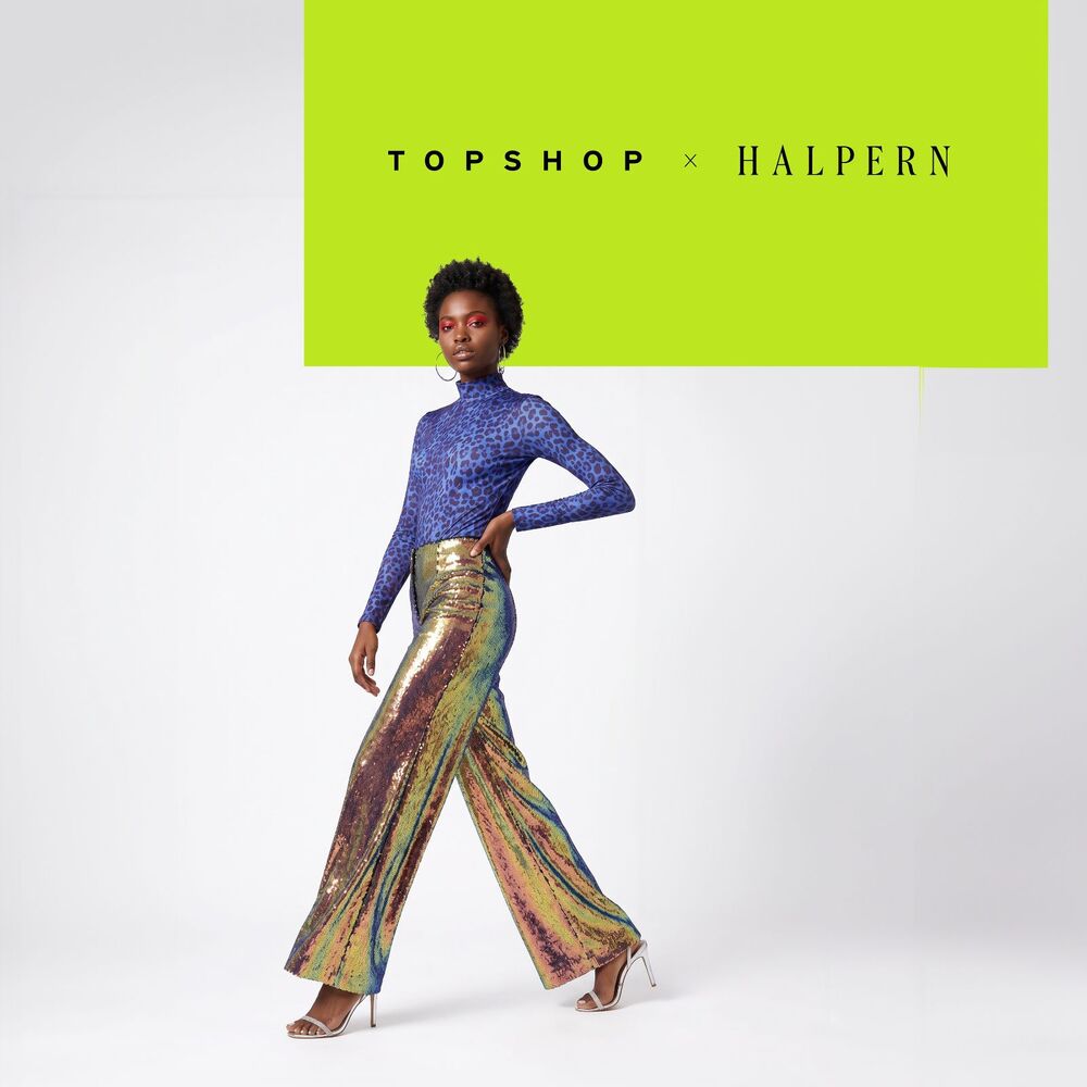 TOPSHOP X HALPERN Hologram Sequin Trousers Rainbow Metallic Pants US 0